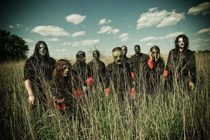 Slipknot band members in a field