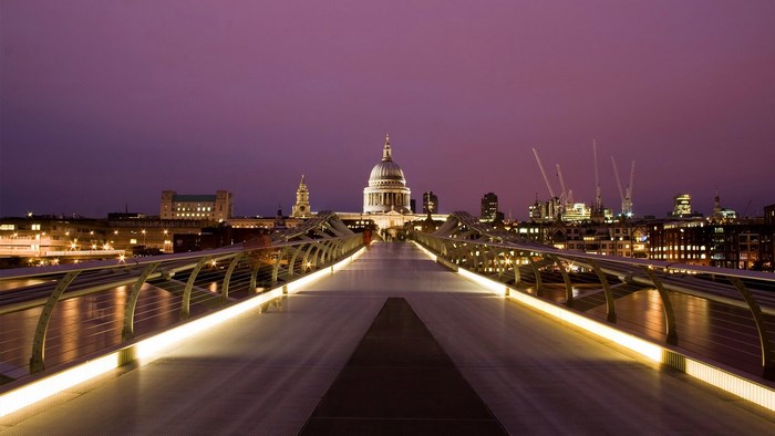 Millennium Bridge and St. Paul's Cathedral at Dusk