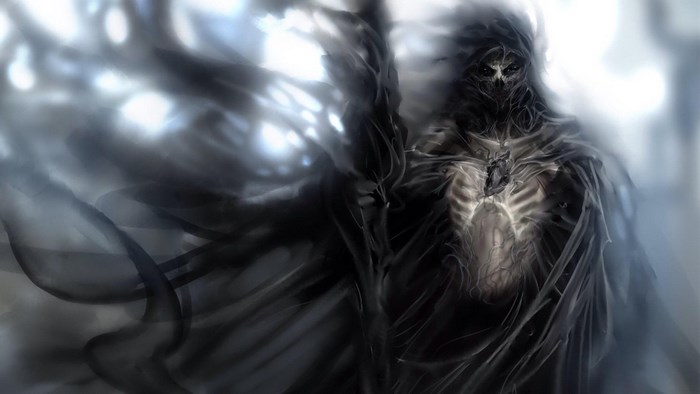 Grim Reaper with exposed rib cage and heart