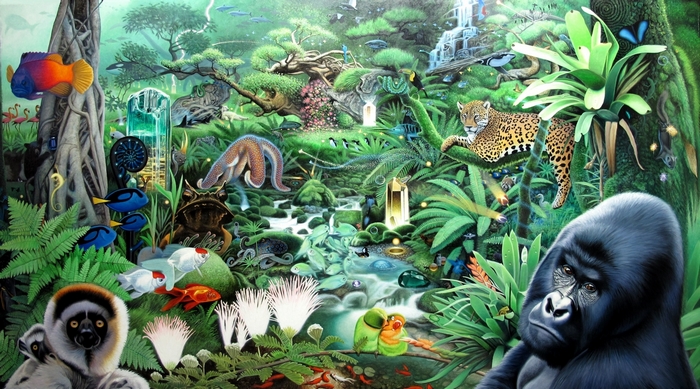 Jungle Ecosystem with Diverse Wildlife and Flora