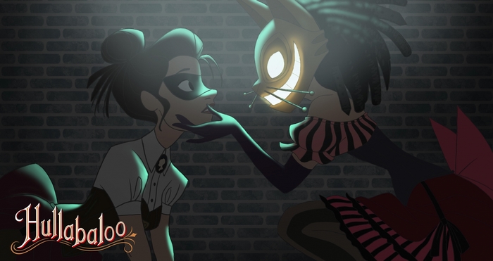 Hullabaloo characters interacting in front of a brick wall