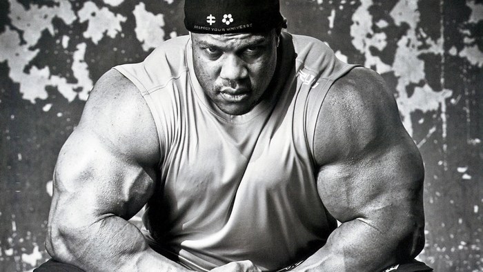 Bodybuilder with intense expression