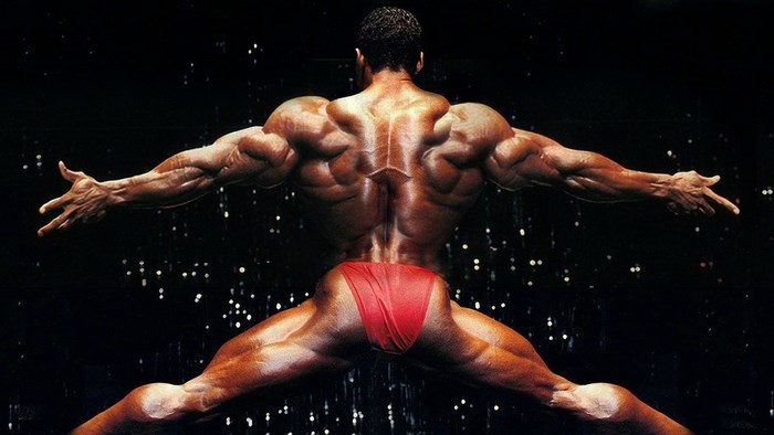 Bodybuilder showing back muscles