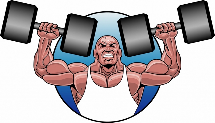 Bodybuilder lifting dumbbells in a circle