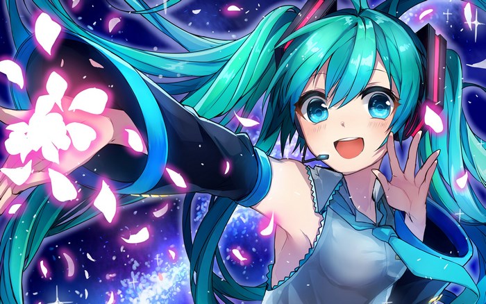 Hatsune Miku with falling petals