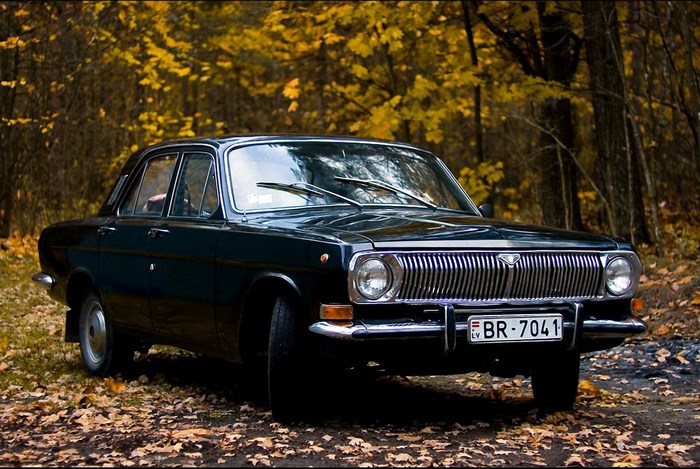 Volga GAZ 24 car in autumn forest