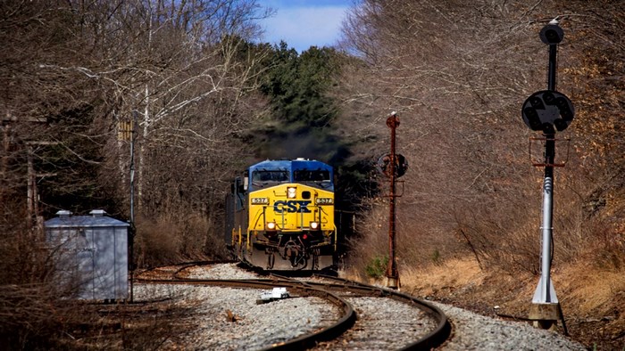 CSX Train on Tracks in Forest