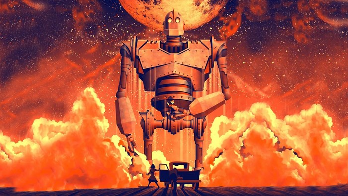 The Iron Giant with a girl and a truck