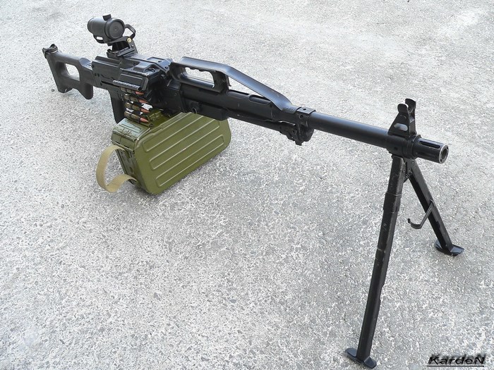 PKP Pecheneg machine gun with ammunition box