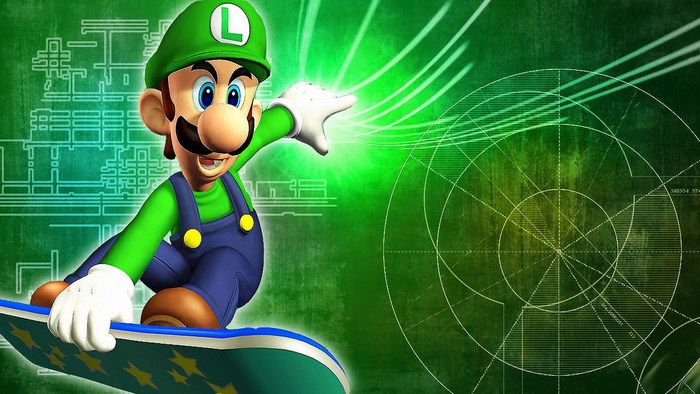 Luigi from Super Mario on a Hoverboard