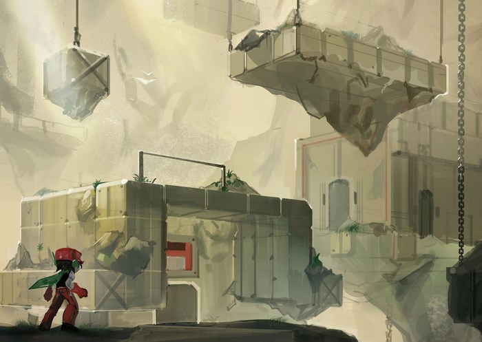 Cave Story 3D character in a ruined industrial environment