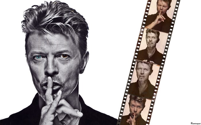 David Bowie in black and white with film strip