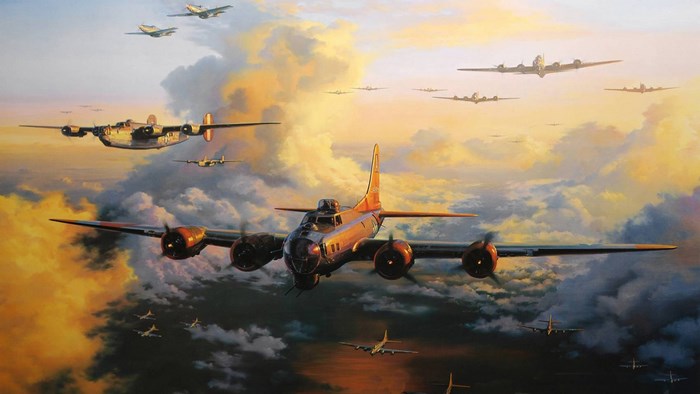 Boeing B-17 Flying Fortress Formation in Sky
