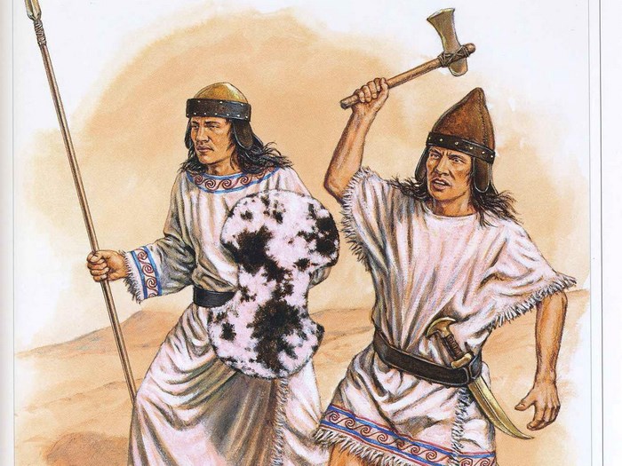 Two Hittite warriors with weapons and shields