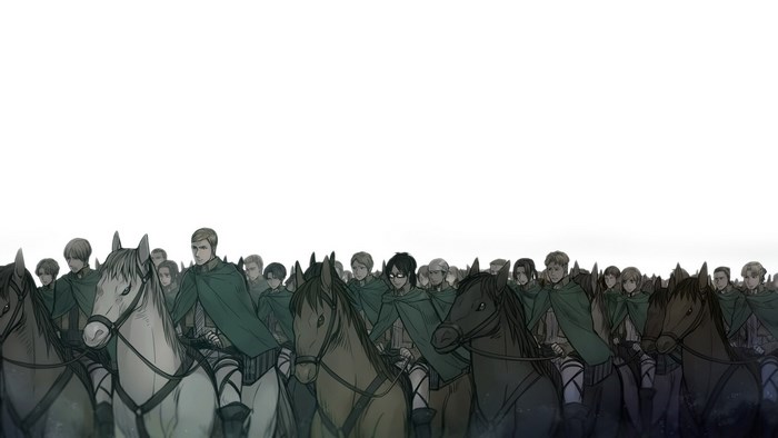 Attack on Titan characters on horseback