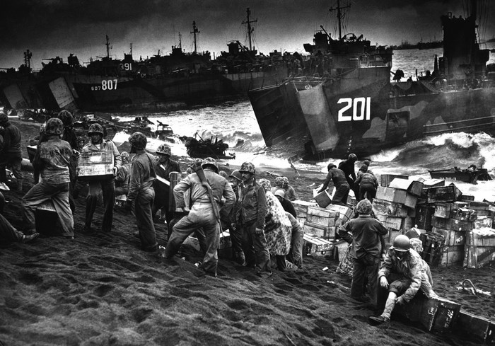 Battle of Iwo Jima Soldiers Unloading Supplies