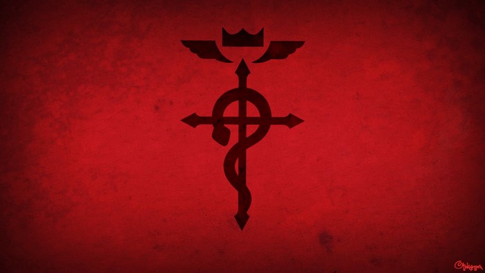 Fullmetal Alchemist symbol on red background