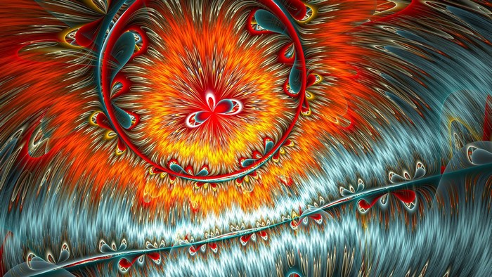 Abstract fractal with fiery orange and cool blue colors