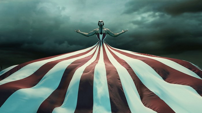 American Horror Story Freak Show character with striped fabric