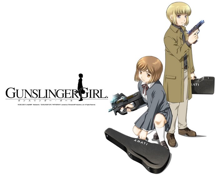 Gunslinger Girl characters with guns and cases