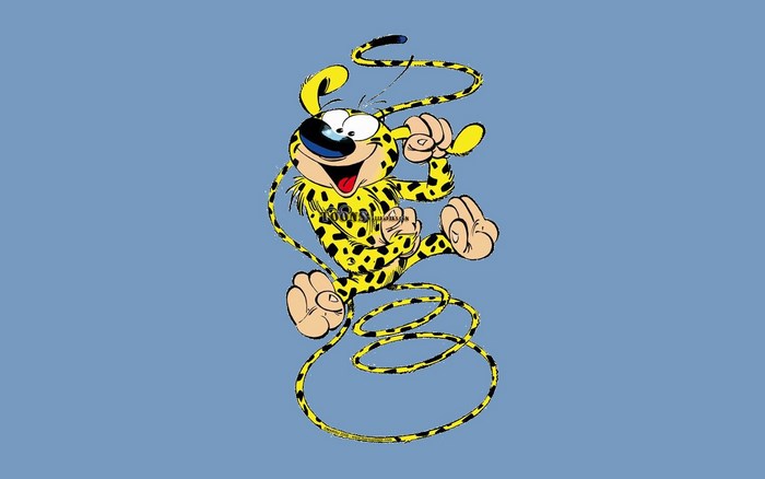 Marsupilami jumping with a coiled tail