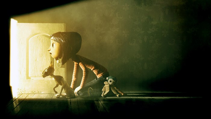 Coraline and Cat Discovering a Doorway