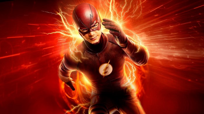 The Flash from DC Comics running with lightning