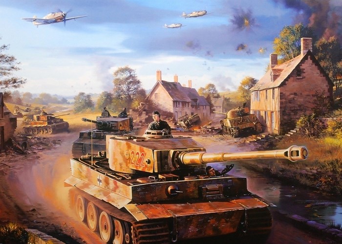 Tiger Tank in WWII Battlefield Scene