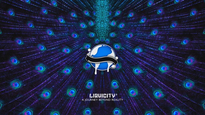 Liquicity A Journey Beyond Reality Logo Peacock Feathers