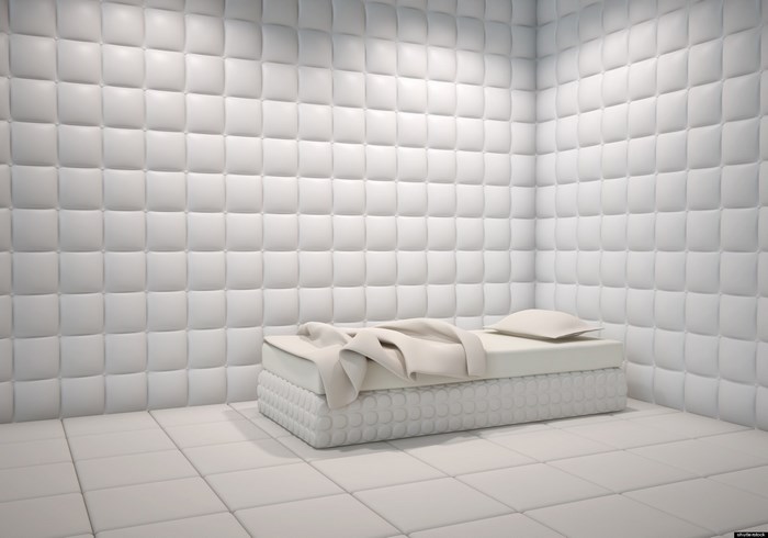 Padded room with bed