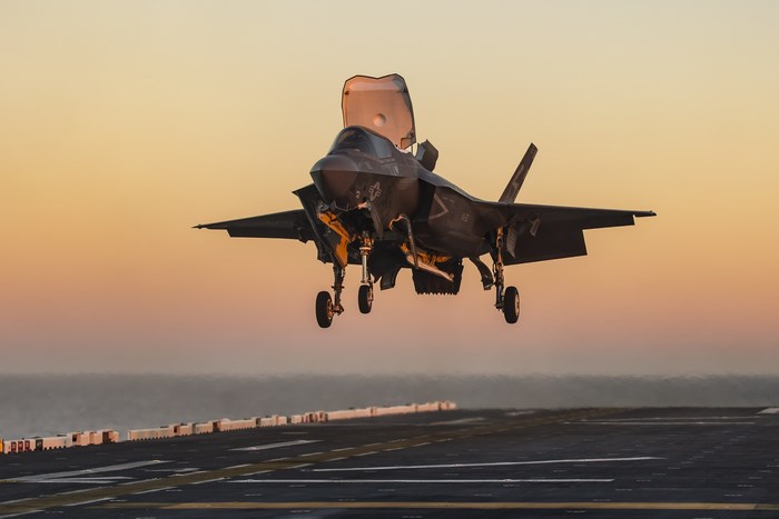 Lockheed Martin F-35 Lightning II landing on aircraft carrier