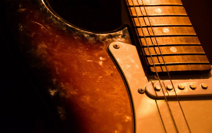 Close-up of a vintage electric guitar