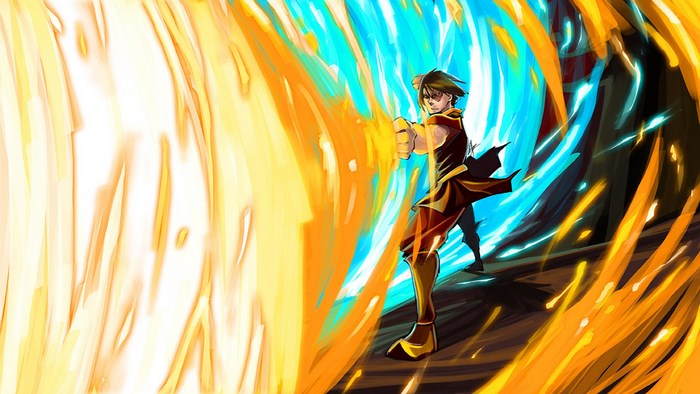 Zuko from Avatar: The Last Airbender fighting with fire and ice