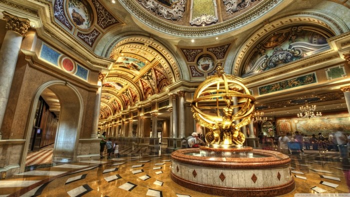 The Venetian Las Vegas interior with armillary sphere fountain