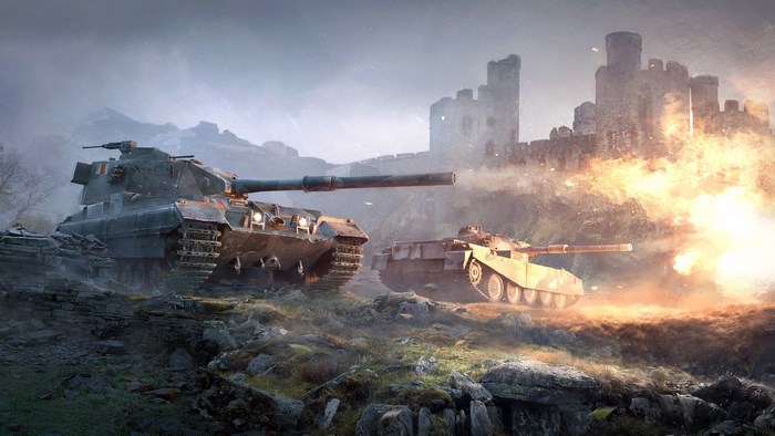 World of Tanks battle scene with castle