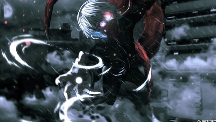 Ken Kaneki from Tokyo Ghoul in battle