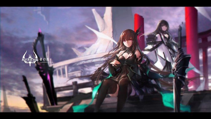 Two anime girls with swords in a fantasy setting