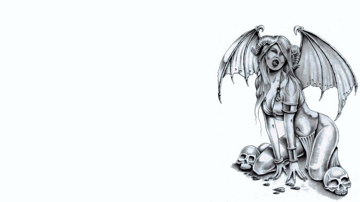 Succubus with Wings and Skulls