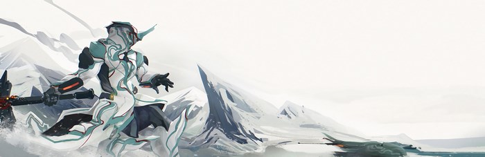 Warframe character in a snowy landscape