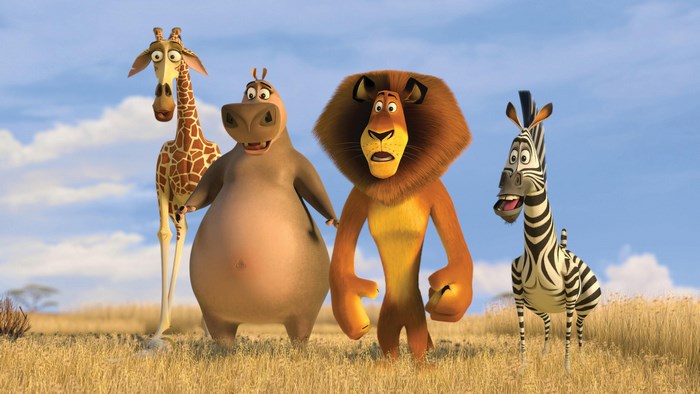 Alex the Lion, Gloria the Hippo, Melman the Giraffe, and Marty the Zebra from Madagascar