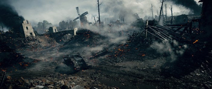 Battlefield 1 destroyed landscape with tank