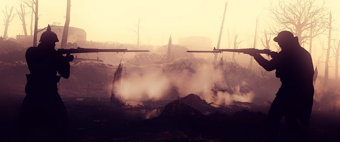 Battlefield 1 soldiers in a smoky battlefield