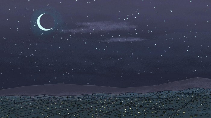 Rick and Morty night city view