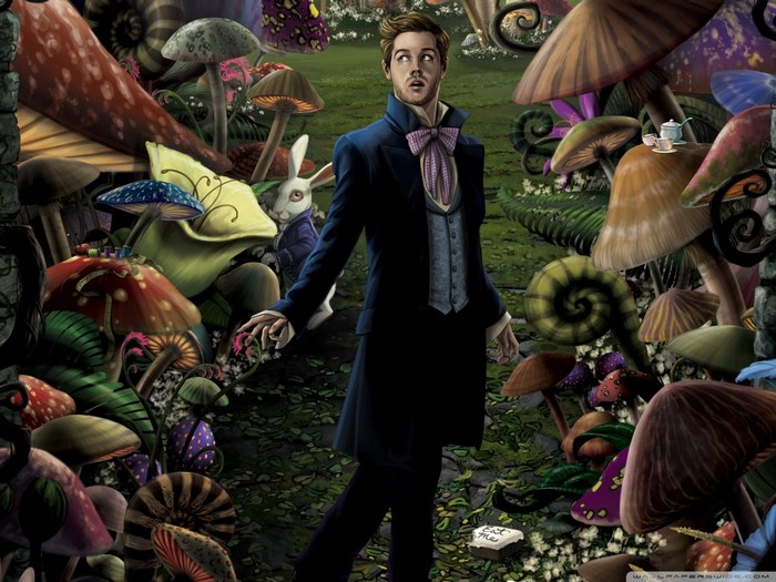 Alice in Wonderland 2010 character in a mushroom forest