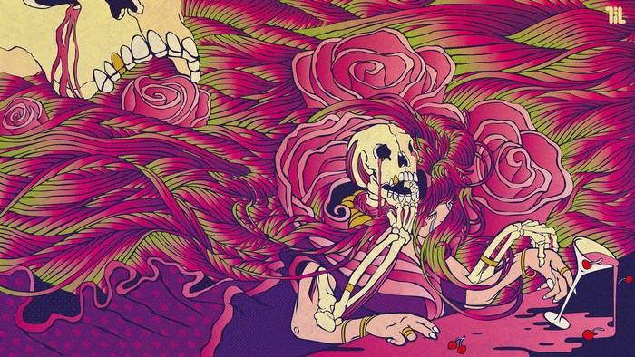 Psychedelic Skull and Roses