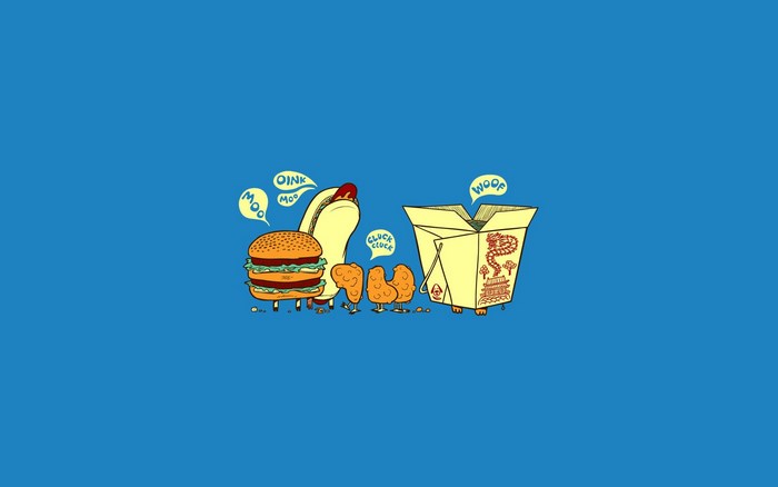 Funny cartoon food characters on blue background
