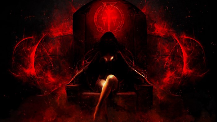 Dark figure on throne with red energy