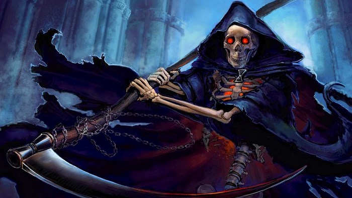 Grim Reaper with Scythe and Hourglass