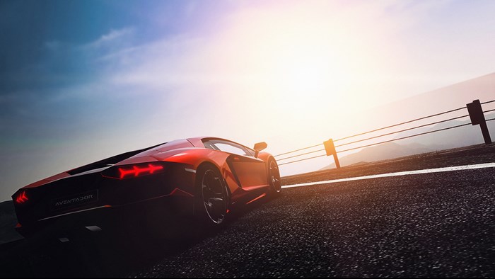 Red Lamborghini Aventador LP 700-4 on road