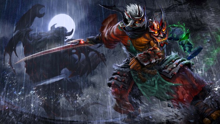 Juggernaut from Dota 2 in the rain